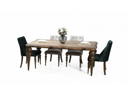 Klassieke eetkamer houten set Eettafel 6x Gestoffeerde stoelen 7-delig set