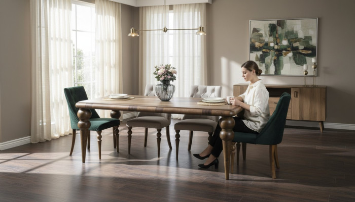 Eetkamer meubel luxe set Eettafel 4x Stoelen Modern Design Houten Stijl