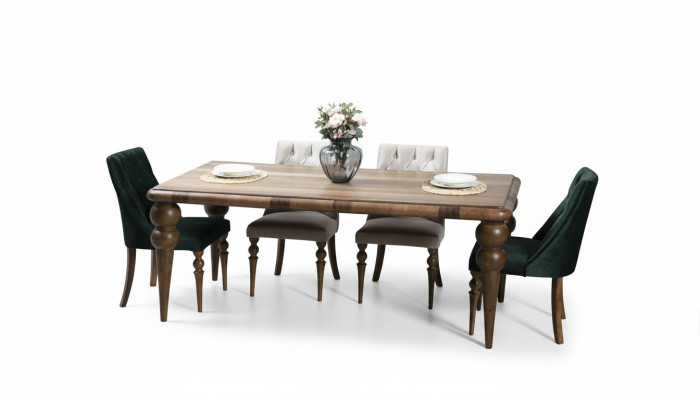 Eetkamer meubel luxe set Eettafel 4x Stoelen Modern Design Houten Stijl