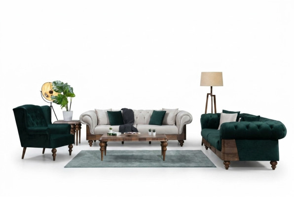 Moderne Zweifarbige Chesterfield Bankstel 3+3+1 Zits Luxe Meubels