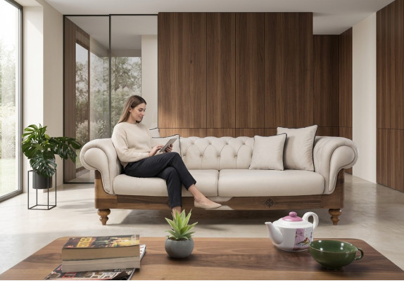 Bruin-witte Chesterfield bank Ontwerper woonkamer bank Zitmeubilair Nieuw