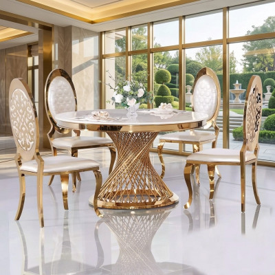 Ronde tafel Gouden voet Chroom Ronde tafels Eettafels Luxe 130cm