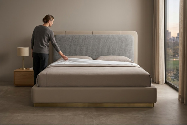 Slaapkamer Beige Bed Hout Modern Ontwerpen 180x200 Design Bedden Meubels