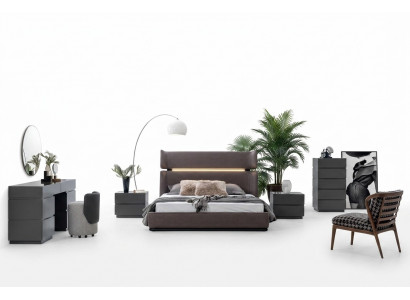 Moderne slaapkamer set 6-delig: bed, 2x nachtkastjes, commode met spiegel.