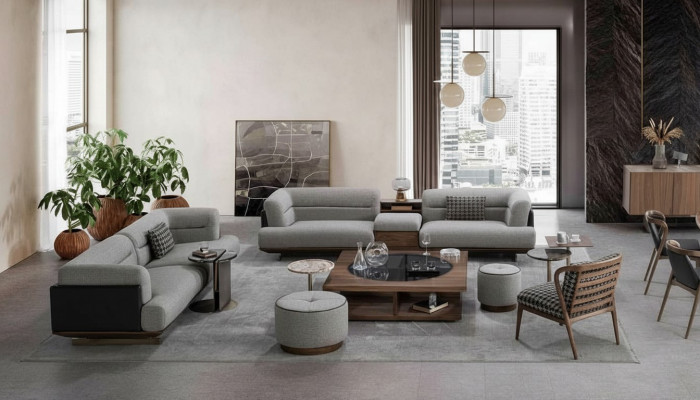 Luxe woonkamerset met bank en fauteuil in modern design, bankstel 6-delig.