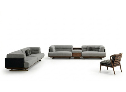 Luxe woonkamerset Grijs bankstel met fauteuil 2x poef Modern design