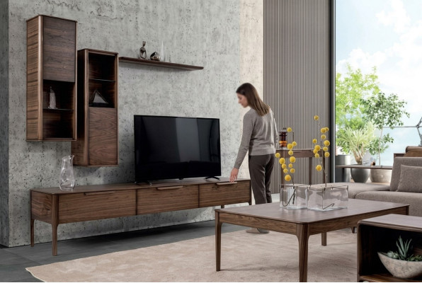 Woonkamerset met wandmeubel, plank en tv-standaard in moderne ontwerpen Wohnwand