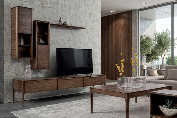 Woonkamerset met wandmeubel, plank en tv-standaard in moderne ontwerpen Wohnwand