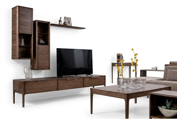 Woonkamerset met wandmeubel, plank en tv-standaard in moderne ontwerpen Wohnwand