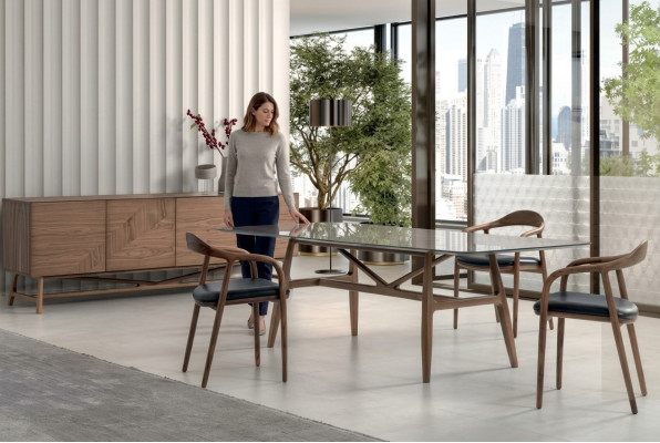 Modern 6-delige eetkamerset tafel 4x stoelen met dressoir eetkamergroep