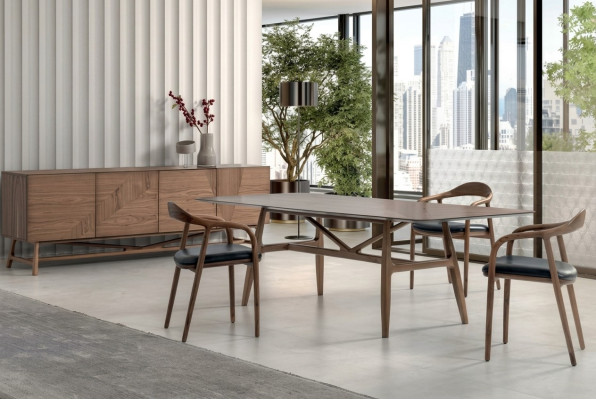 Modern 6-delige eetkamerset tafel 4x stoelen met dressoir eetkamergroep