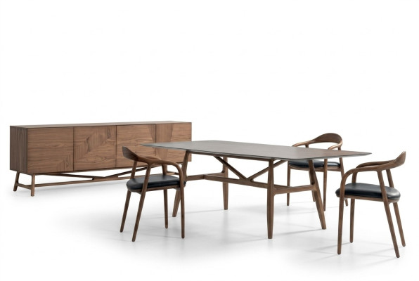 Modern 6-delige eetkamerset tafel 4x stoelen met dressoir eetkamergroep