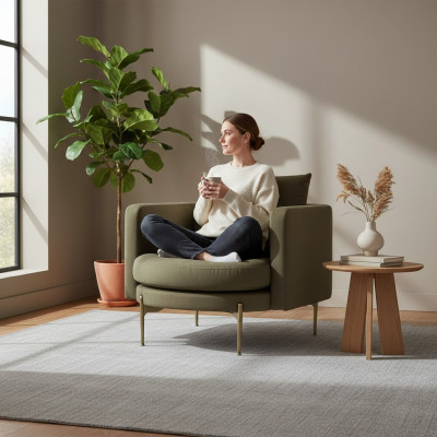 Fauteuil voor woonkamer modern design hout met textiel ronde lounge club.