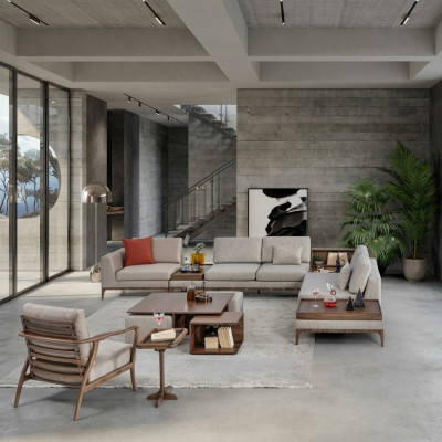 Woonkamer hoekbank L-vorm houten hoekbank bank banken luxe meubels
