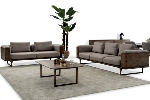 Ontwerp woonkamerset 2x banken met salontafel luxe hout met textiel.
