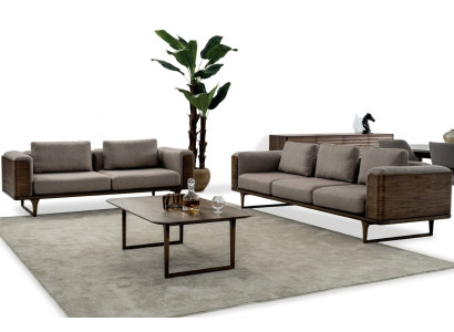 Ontwerp woonkamerset 2x banken met salontafel luxe hout met textiel.