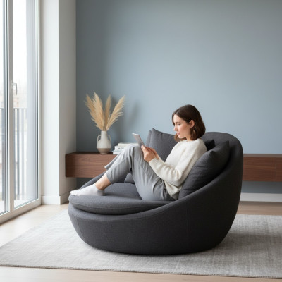 Fauteuil Bekleding Zitter Modern Ontwerp Grijs Lounge Luxe Woonkamer Club