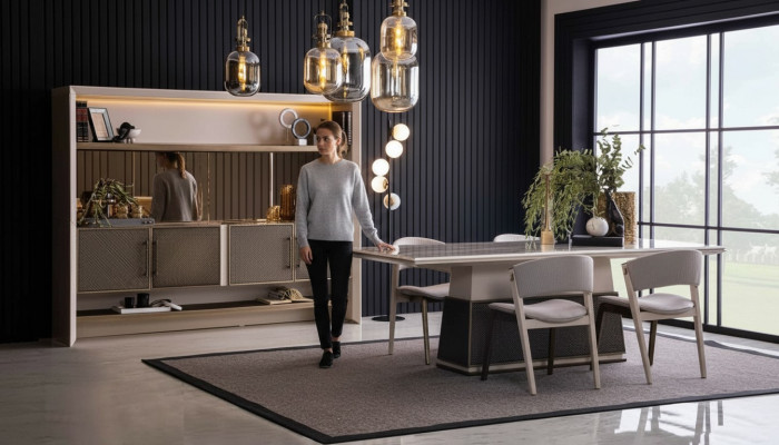 Luxe 6-delige eetkamerset Eettafel 4x Stoelen Dressoir 6-delige moderne ontwerpset