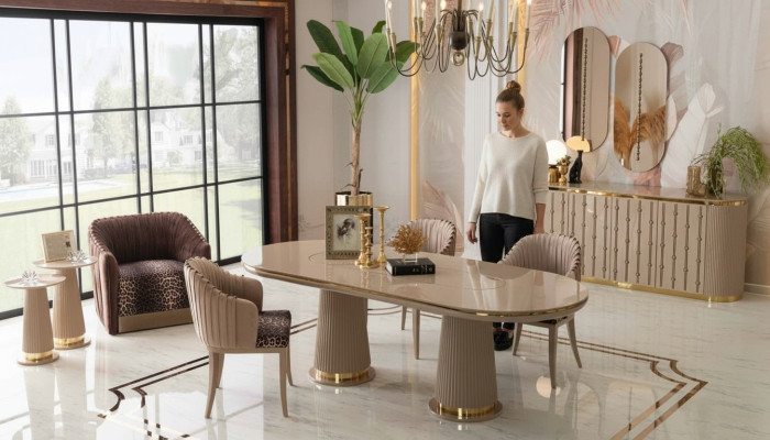 Luxe eetkamer set eetgroep eettafel 4x stoelen dressoir met 2x spiegel