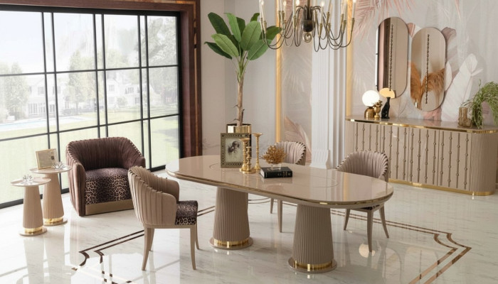 Luxe eetkamer set eetgroep eettafel 4x stoelen dressoir met 2x spiegel