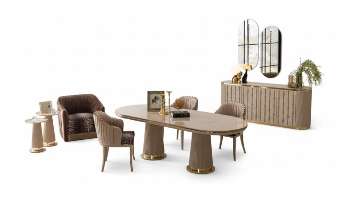 Luxe eetkamer set eetgroep eettafel 4x stoelen dressoir met 2x spiegel