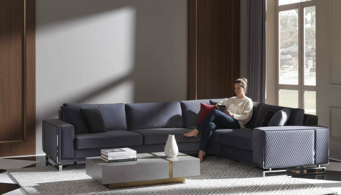 Luxe hoekbank L-vormige grijze hoekbank textielbank bankontwerp sofa