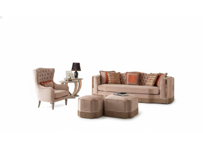 Luxe woonkamer Chic bank 4-zitter fauteuil met 2x voetenbank Stijlvol meubilair