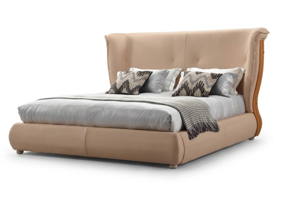 Beige bed Slaapkamer Bedden Tweepersoonsbedden Houten meubels Leren bedden