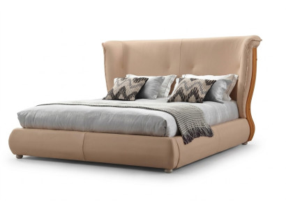 Beige bed Slaapkamer Bedden Tweepersoonsbedden Houten meubels Leren bedden