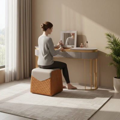 Ontwerper beige make-uptafel moderne houten tafel luxe slaapkamer meubilair