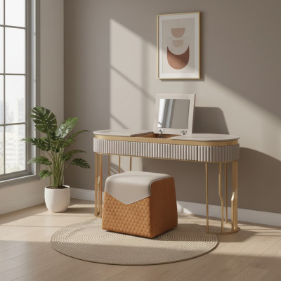 Ontwerper beige make-uptafel moderne houten tafel luxe slaapkamer meubilair