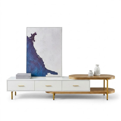 rtv Laag tv-meubel laden planken dressoir tafel woonkamer hout design