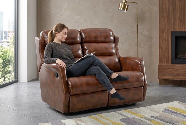 Sofa 2-zits Bruin Banken Stijl Luxe Woonkamer Modern Ontwerp Kunstleer