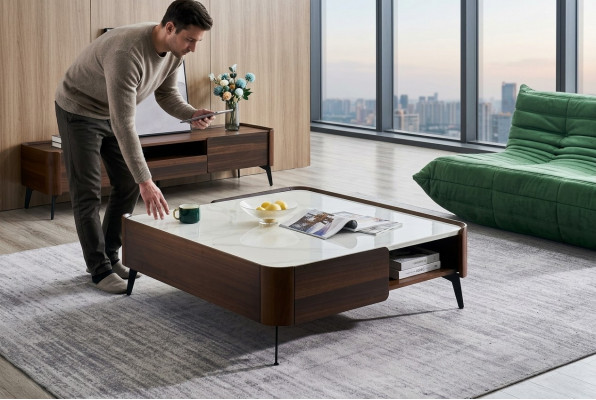 Luxe Italiaanse koffietafel van echt hout voor de woonkamer, ontworpen meubels.