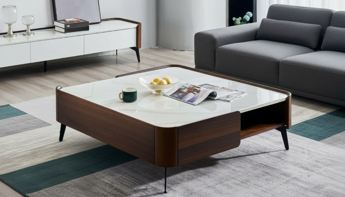 Luxe Italiaanse koffietafel van echt hout voor de woonkamer, ontworpen meubels.