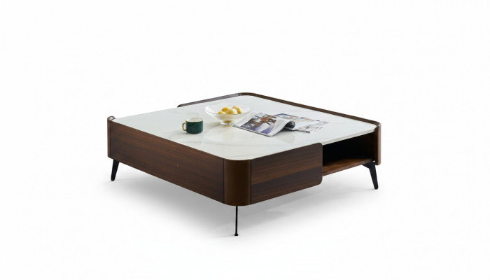 Luxe Italiaanse koffietafel van echt hout voor de woonkamer, ontworpen meubels.