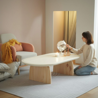 Salontafel Tafel Bijzettafel Woonkamer Hout Modern Luxe Beige Nieuw