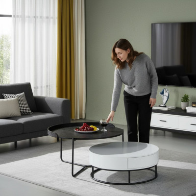 Bank Salontafel Koffie Bijzettafel Ontwerp Luxe Ronde Tafels 2x Set Modern Nieuw