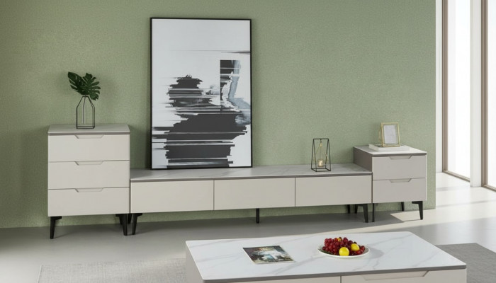 Wandmeubel TV-standaard RTV Lowboard Luxe Hout Modern Grijs Woonkamer
