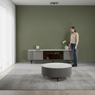rtv Lowboard tv standaard Sideboard Hout Grijs Luxe Woonkamer Design