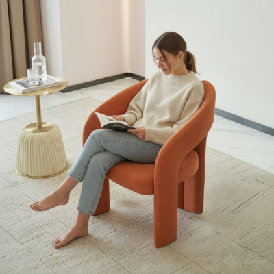 Oranje fauteuil woonkamer stoel eenzitter gestoffeerde zitmeubel lounge relax