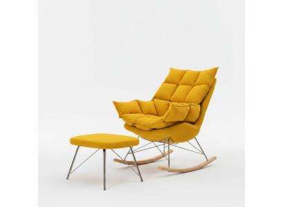 Fauteuil met voetenbankje, luxe design, textiel zitgroep voor de woonkamer, geel.