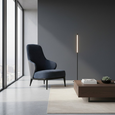 Elegante stoel met donkergrijze armleuningen van natuurlijk hout moderne stijl.