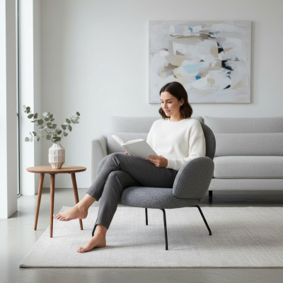 Fauteuil Stoel Gestoffeerde stoel fluweel Loungestoel Woonkamer Eetkamer Grijs