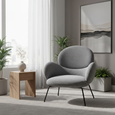 Fauteuil Stoel Gestoffeerde stoel fluweel Loungestoel Woonkamer Eetkamer Grijs