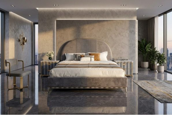 Grijze slaapkamer set, bedframe 2x nachtkastjes tweepersoonsbed 3-delig