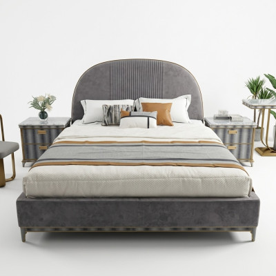 Grijze slaapkamer set, bedframe 2x nachtkastjes tweepersoonsbed 3-delig