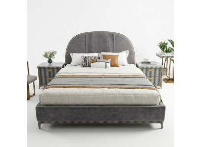 Grijze slaapkamer set, bedframe 2x nachtkastjes tweepersoonsbed 3-delig