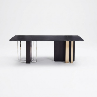 Zwarte eettafel Rechthoekig massief hout roestvrijstalen design tafel