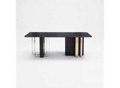 Zwarte eettafel Rechthoekig massief hout roestvrijstalen design tafel